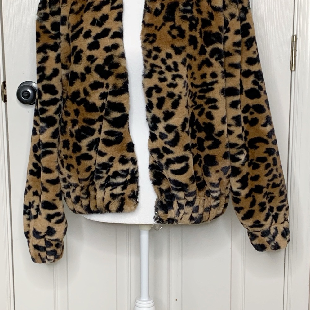 Wild Fable Leopard Faux Fur Teddy Coat Hood Sz L - Picture 5 of 11